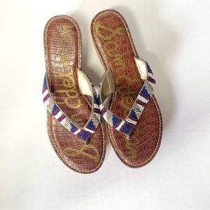 Sam Edelman Rosa Flip Flops Platform Cork Sandals Beaded Multicolored | 9